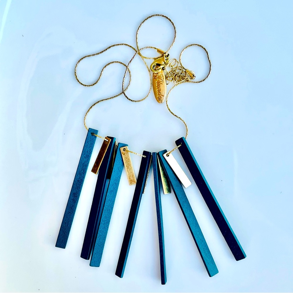 PLUNDER Teal Wood Brushed Gold Necklace
